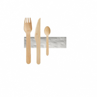 Set de couverts en bois (couteau, fourchette, cuillère à dessert et serviette) - Carton de 250