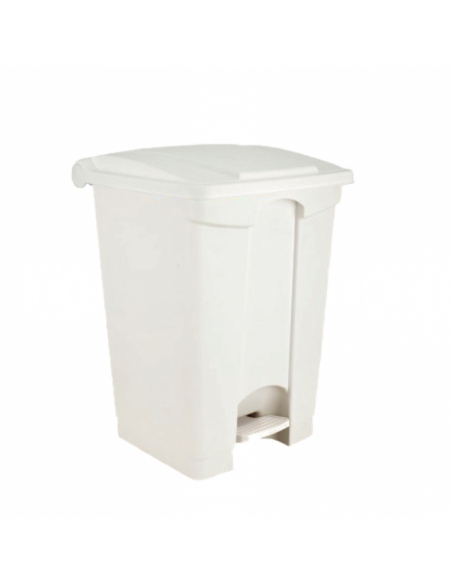 Poubelle blanche à pédale plastique 50L - Couvercle à couleur