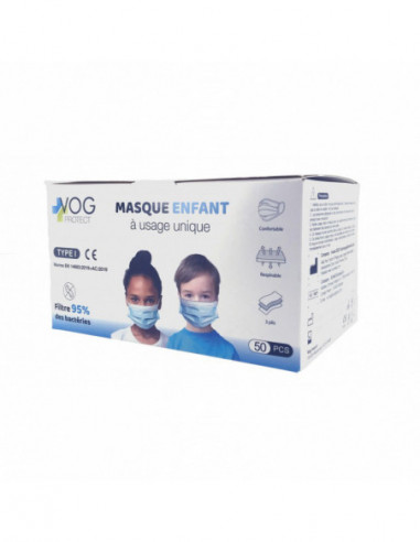 Masque enfant chirurgical 3 plis type I - bleu...