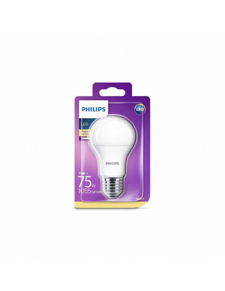 Ampoule LED standard dépolie PHILIPS - E27 11-75W - 3000K