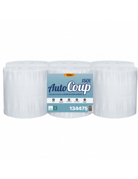 Essuie-mains - Rouleau 150 m - 2 plis - AUTOCOUP 150 Ecolabel - Pure Ouate blanc - Colis 6 rouleaux