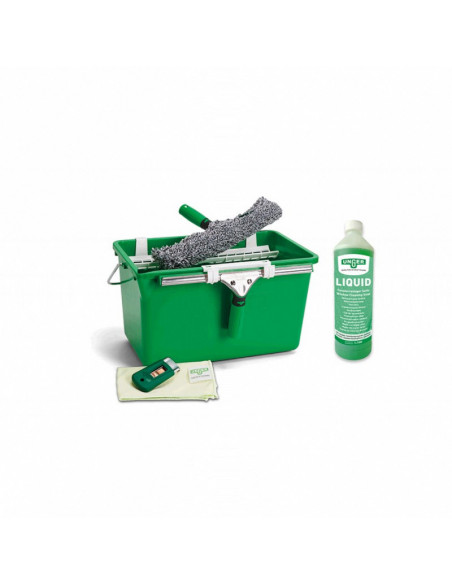 Kit complet pour nettoyage de vitres ERGOTEC 6 en 1 - Mouilleur, raclette, seau, bidon, grattoir et chiffon