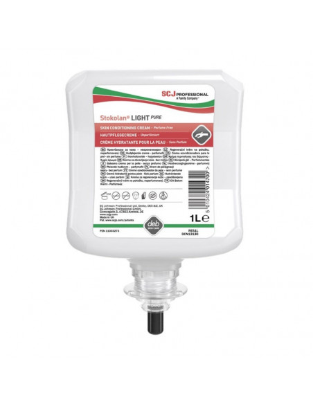 Crème hydratante mains sans parfum ni colorant STOKOLAN LIGHT PURE - Carton de 6 recharges 1L