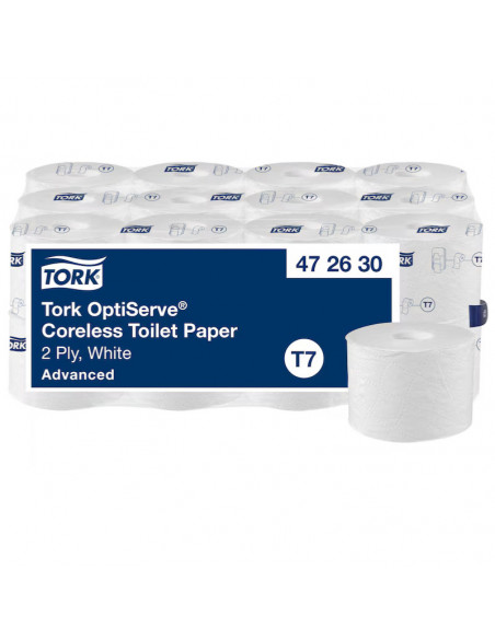 Papier Hygiénique Rouleau Mid-size sans mandrin 2 plis - TORK T7 - Colis de 24 rouleaux