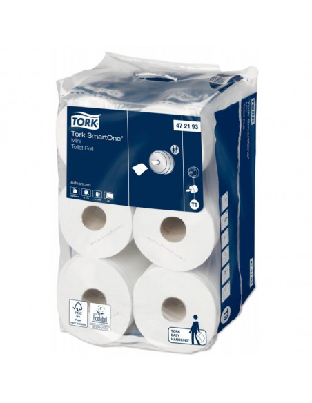 Papier Hygiénique Rouleau Mini dévidage central - TORK SmartOne Mini T9 - Colis de 12 rouleaux