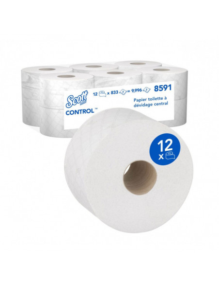 Papier Hygiénique Rouleau dévidage central - SCOTT CONTROL - Colis de 12 rouleaux