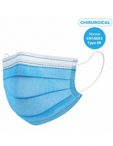 Masque chirurgical bleu 3 plis à usage unique...