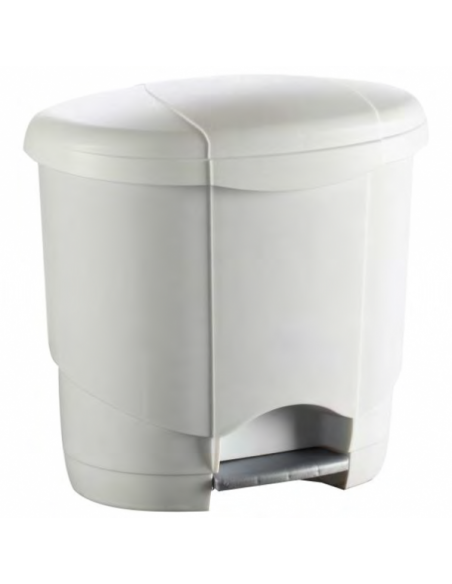Poubelle plastique arrondie à pédale - Blanche - 12L