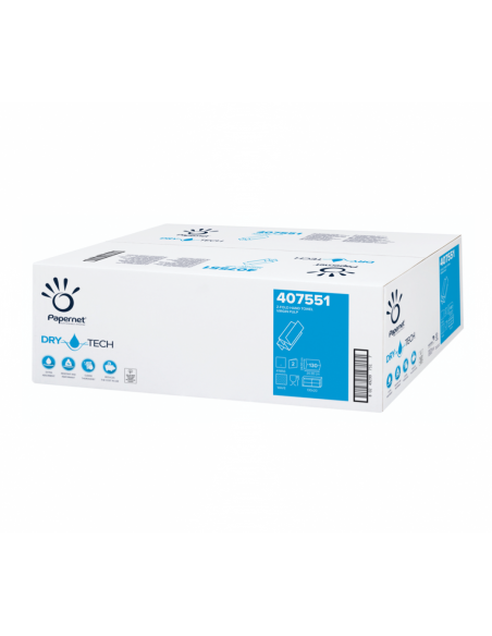 Essuie-mains 2 plis gaufrés collés - Dry Tech - Pure Ouate Blanc - Colis de 2600 feuilles