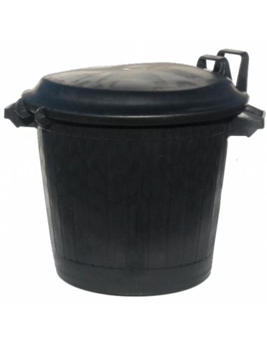 Poubelle basse ronde noire avec couvercle -...