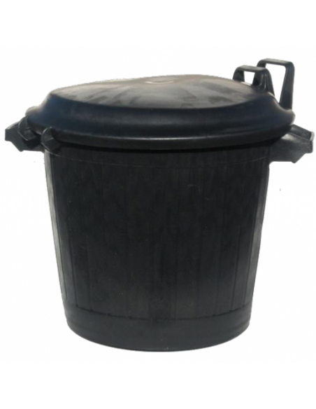 Poubelle basse ronde noire avec couvercle - extérieur ou jardin - 75L