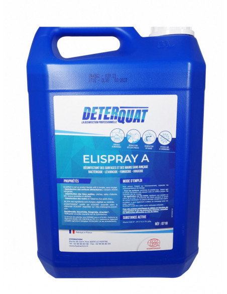 Désinfectant Elispray Virucide - Sans rinçage et prêt à l'emploi - Bidon de 5L