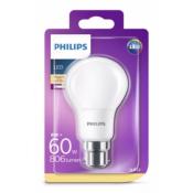 Ampoule LED standard dépolie B22 8-60W - 240V - PHILIPS - 2700K