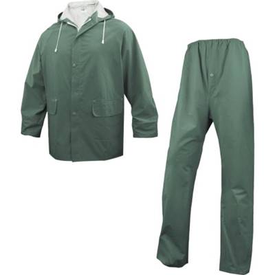 Ensemble de pluie (veste et pantalon) enduit double face PVC - Vert - Taille M à XXL