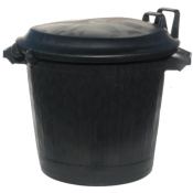 Poubelle basse ronde noire avec couvercle - extérieur ou jardin - 75L