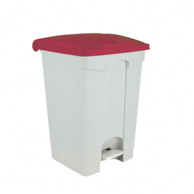 Poubelle blanche à pédale plastique 50L - Couvercle à couleur
