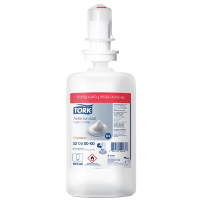 Savon mousse antimicrobien TORK S4 - Carton de 6 recharges 1l