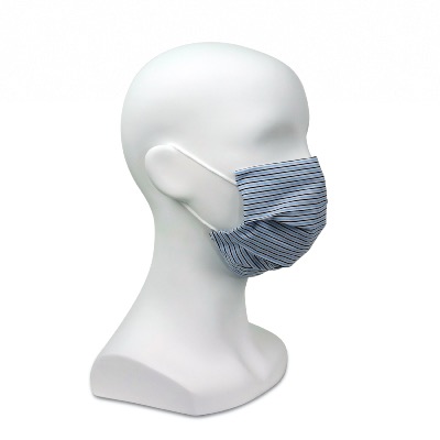 Masque en tissu - Motif rayés bleu clair - A l'unité 