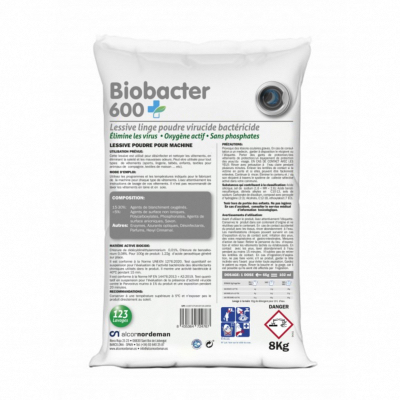 Lessive en poudre désinfectante virucide - BIOBACTER 600 - Sac de 8 kgs