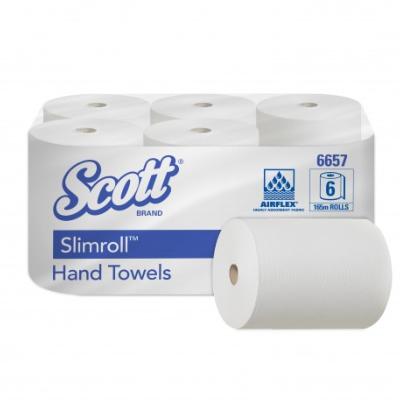 Essuie-mains 1 pli, blanc - SCOTT SLIMROLL ECOLABEL - 165m - Colis de 6 rouleaux