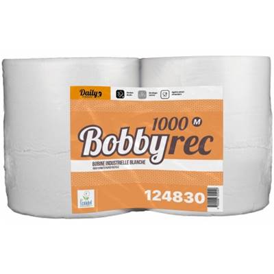 Bobine industrielle d'essuyage 1000 formats recyclée blanc 2 plis 24x22cm - Colis de 2 bobines