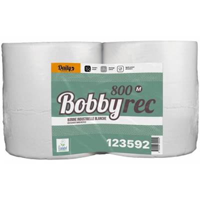 Bobine industrielle d'essuyage 800 formats recyclée blanche 2 plis 26x30cm - Colis de 2 bobines