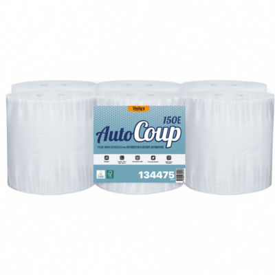 Essuie-mains - Rouleau 150 m - 2 plis - AUTOCOUP 150 Ecolabel - Pure Ouate blanc - Colis 6 rouleaux