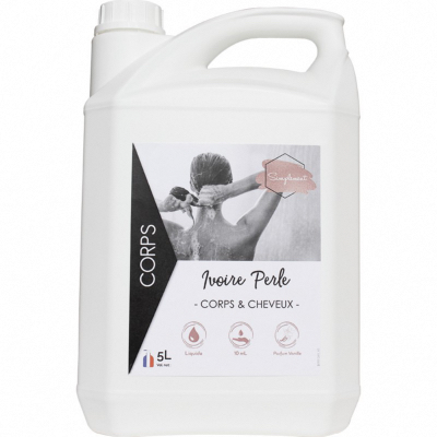 Gel douche corps et cheveux - IVOIRE PERLE parfum vanille - Bidon 5L