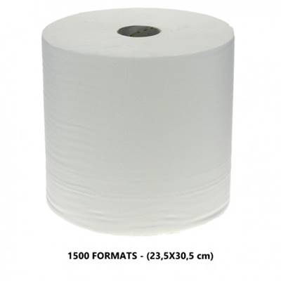 Bobine industrielle d'essuyage 1500 formats pure ouate blanc 2 plis 23.5x30.5cm Ecolabel - Colis de 2 bobines