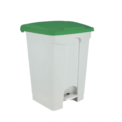 Poubelle blanche à pédale plastique 50L - Couvercle à couleur