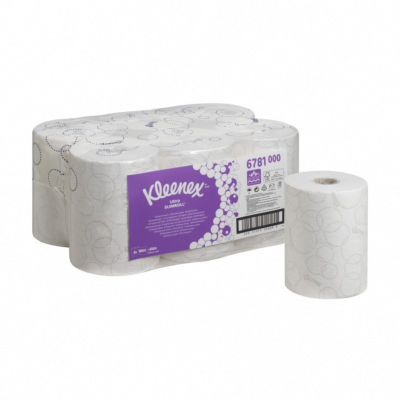 Essuie-mains 2 plis, blanc embossé - KLEENEX ECOLABEL - 100m - Colis de 6 rouleaux